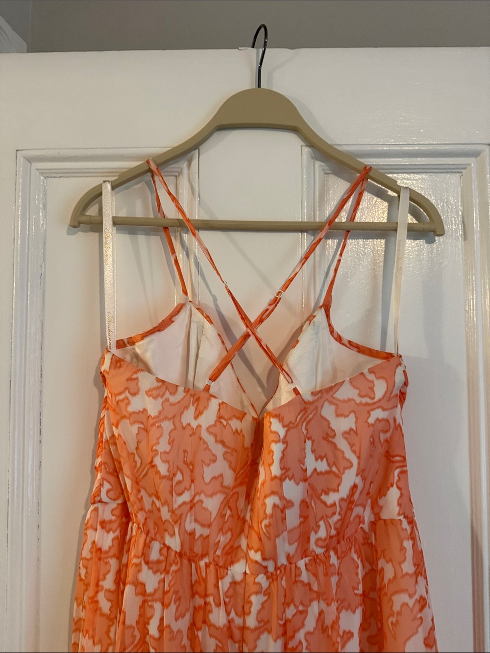 Shoshanna Orange and White Floral Print Maxi Dress size 10 halter nwt v neck - Picture 6 of 7